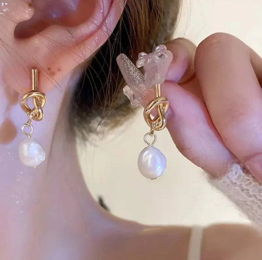 Knotted pearl drop  dangle earrings