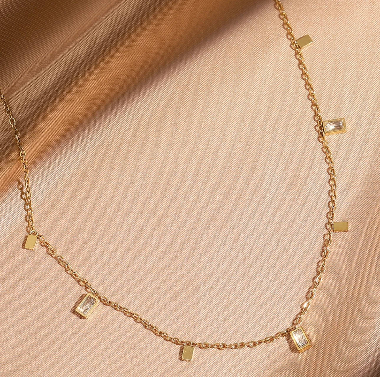 Square geometric charms  anti tarnish necklace