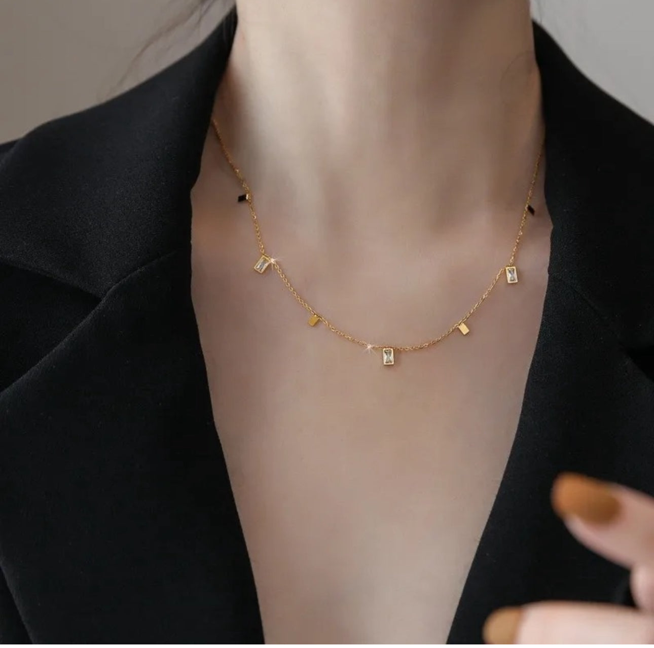 Square geometric charms  anti tarnish necklace