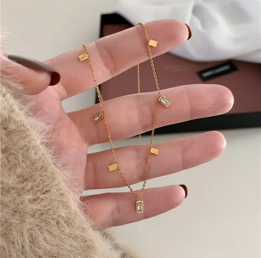 Square geometric charms  anti tarnish necklace