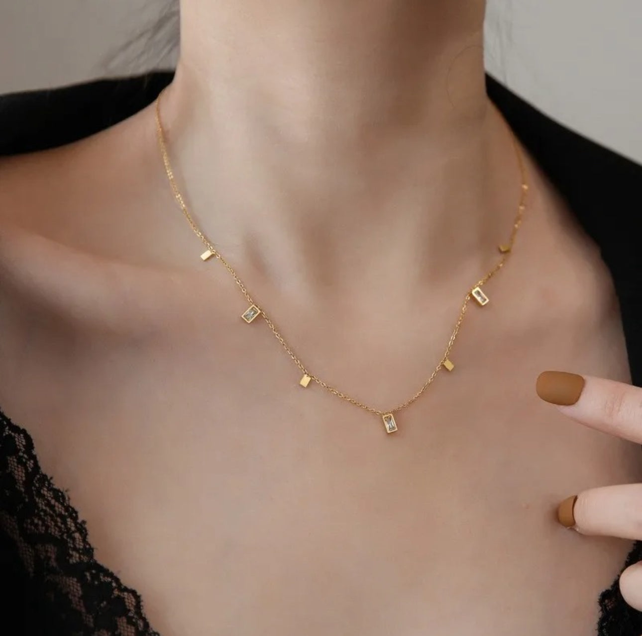 Square geometric charms  anti tarnish necklace
