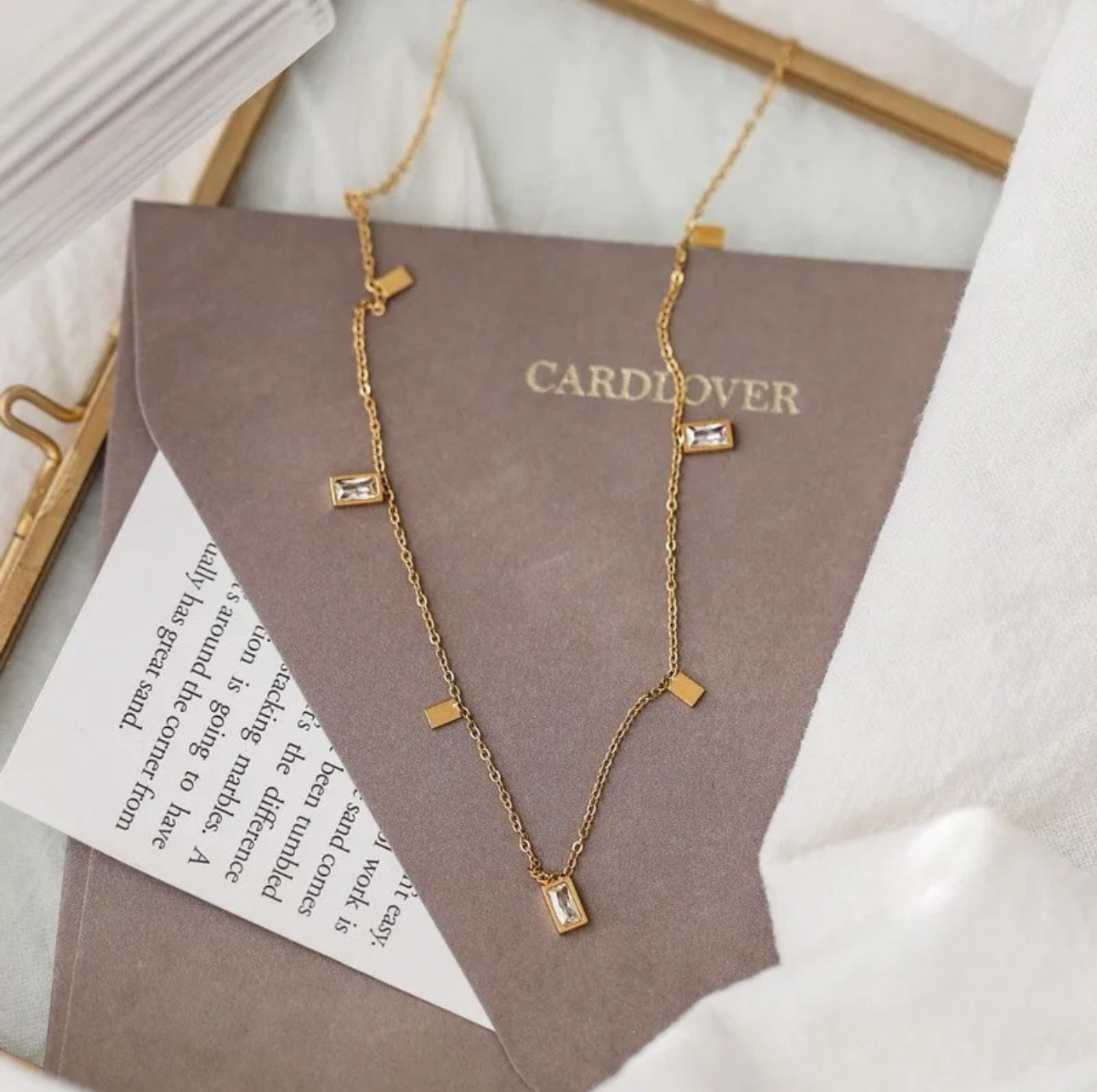Square geometric charms  anti tarnish necklace