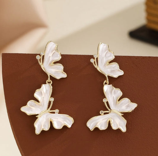 . Amazing White enamel oil painted  butterfly Earrings