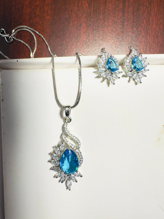 Aqua Blue  American Diamond Necklace  set
