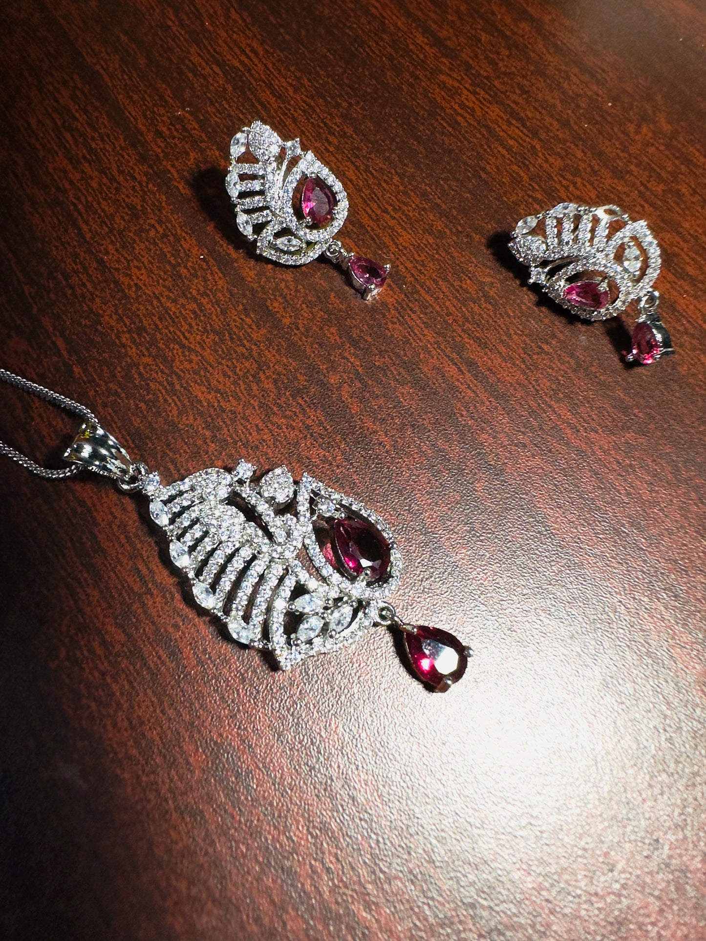 Red  American Diamond Necklace  set