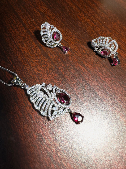 Red  American Diamond Necklace  set