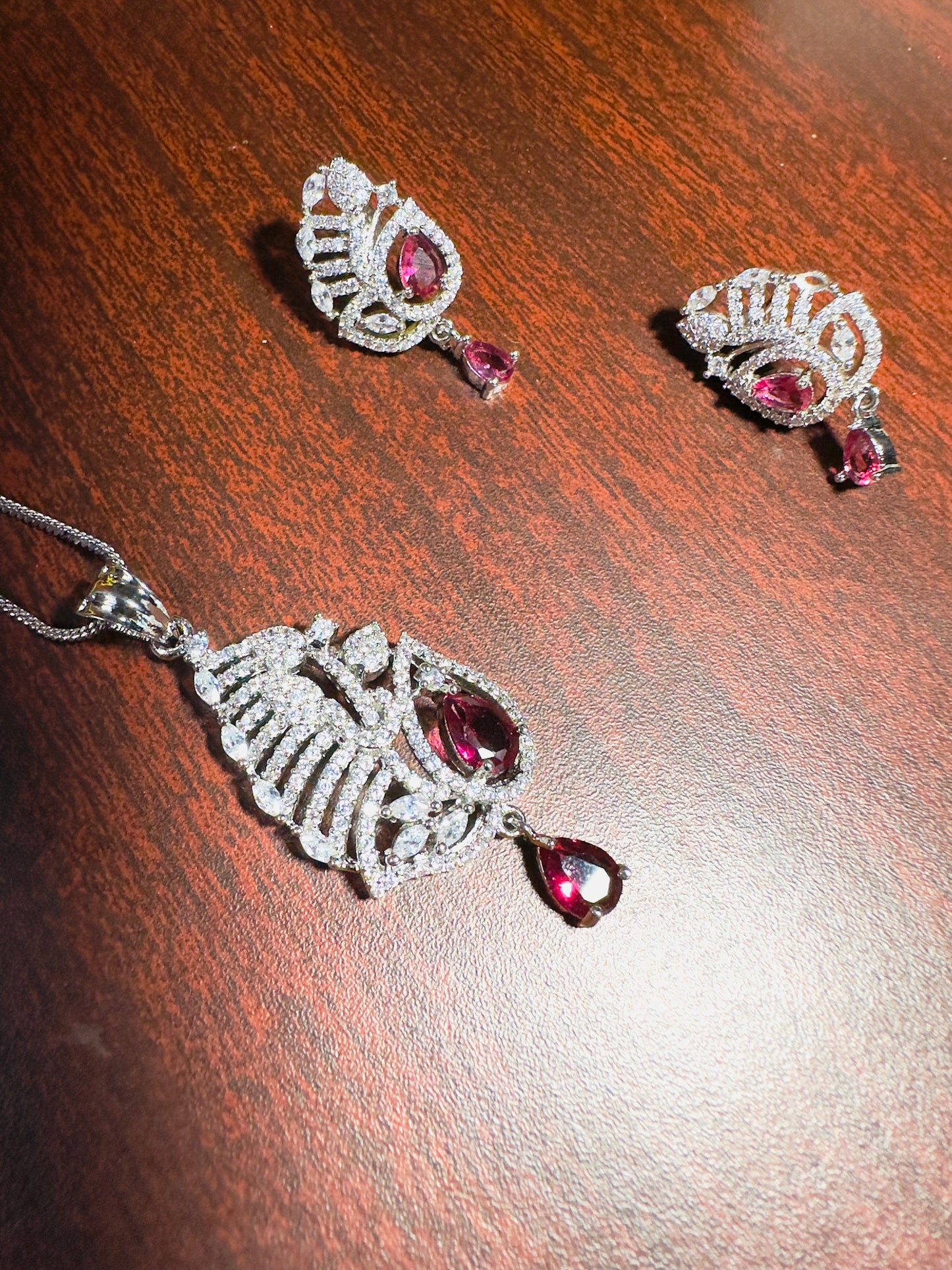Red  American Diamond Necklace  set