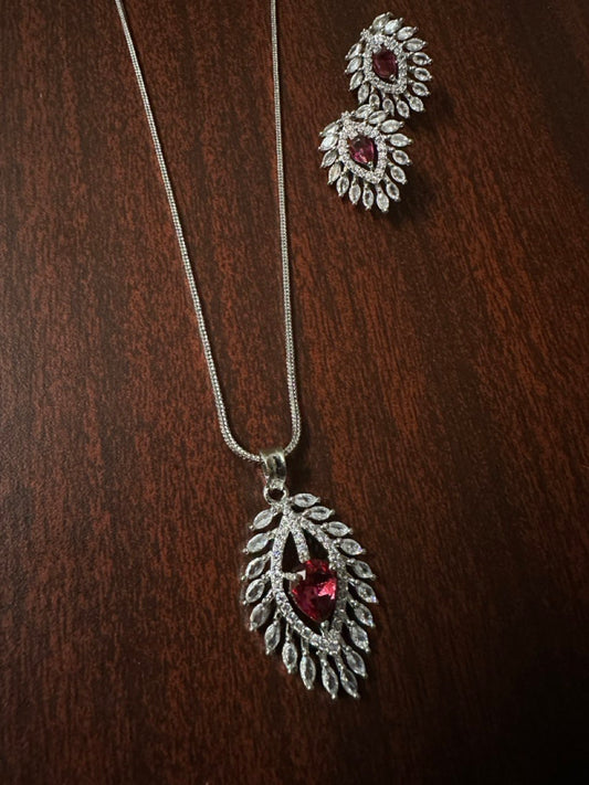 Red  American Diamond Necklace  set
