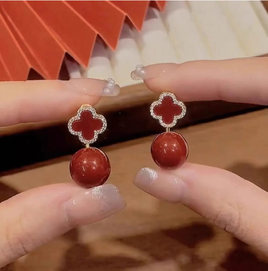 French style red clover ball  stud   earrings