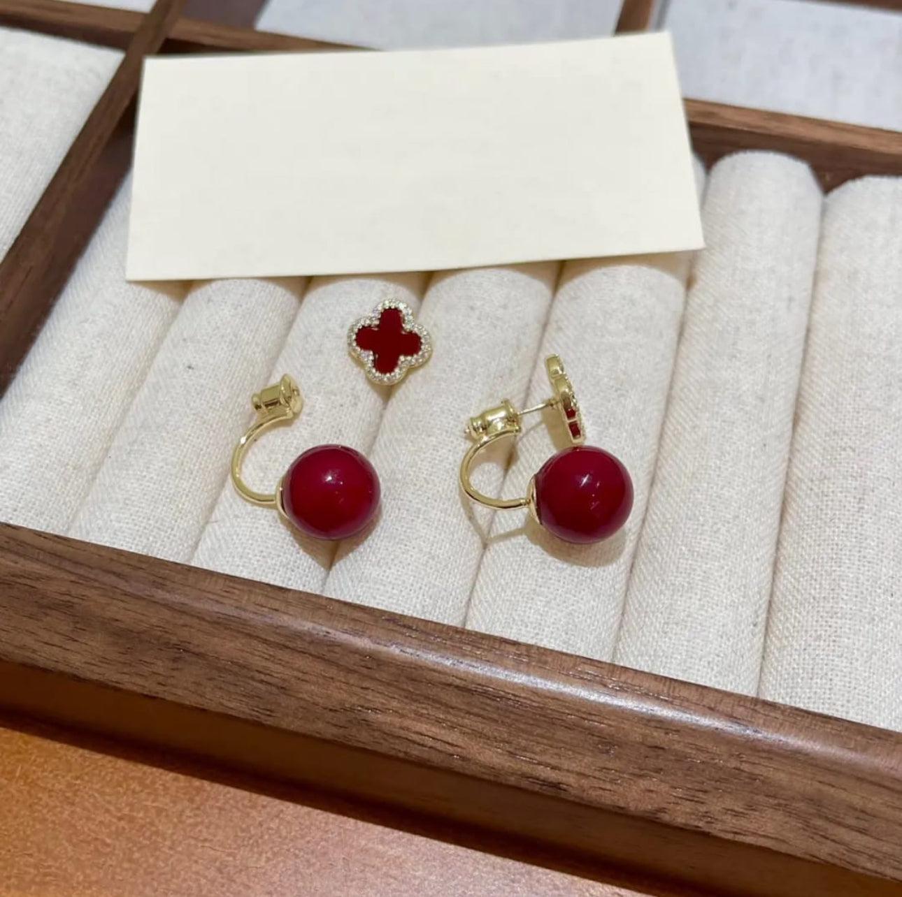 French style red clover ball  stud   earrings