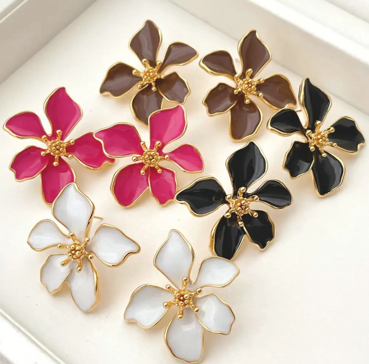 Orange  Enameled  flora  stud earrings