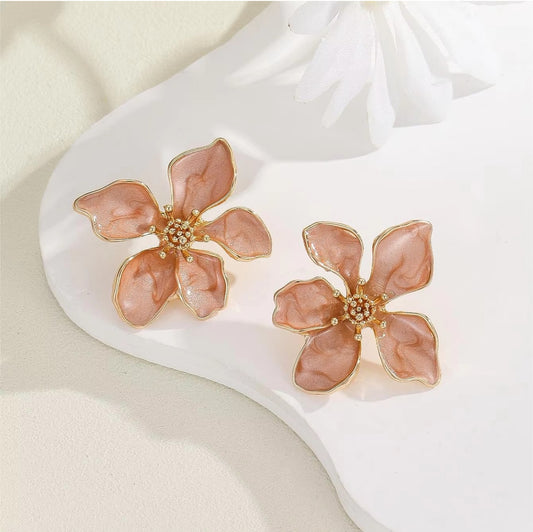 . Amazing Orange  Enameled  flora  stud earrings