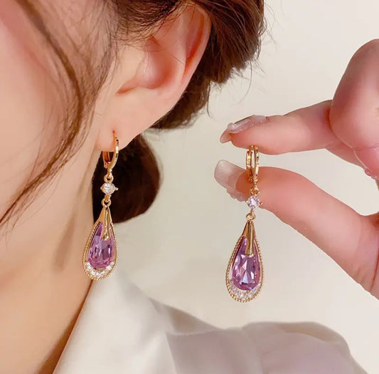 .purple dangle water drop earrings