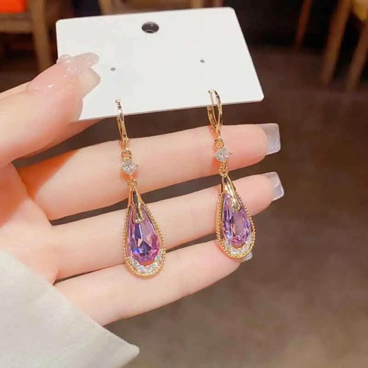 .purple dangle water drop earrings