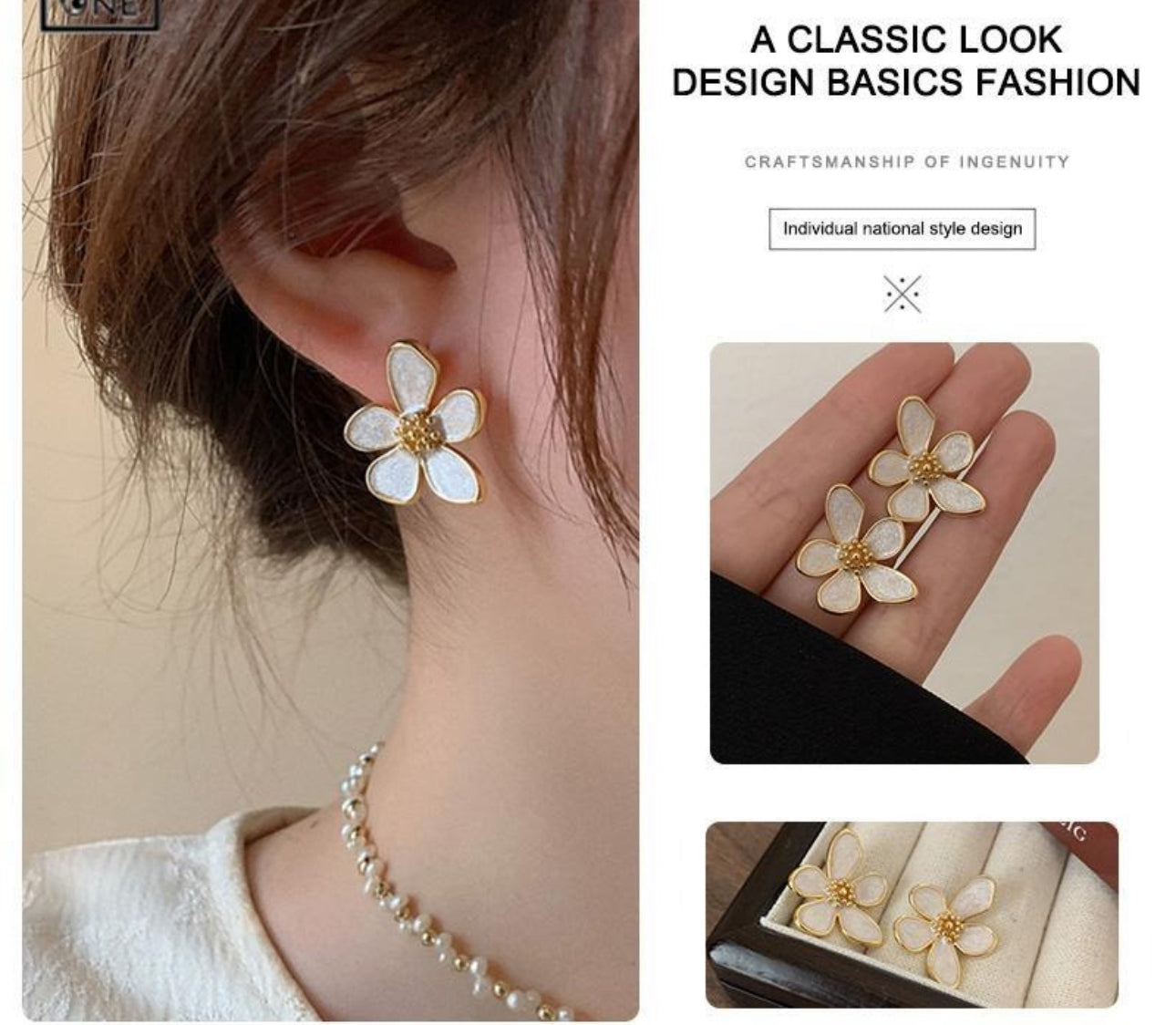 .Amazing  White  flower  stud earrings