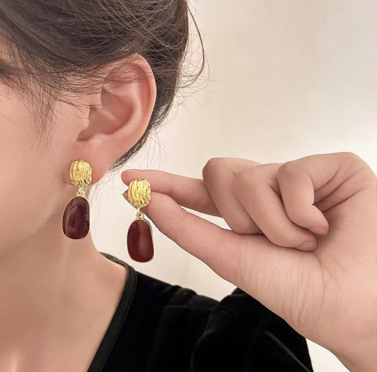 Red enamel  drop  golden earrings