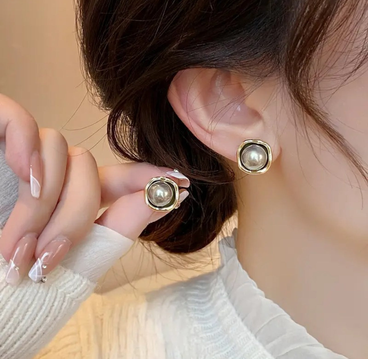 geometric grey metallic   korean  studs