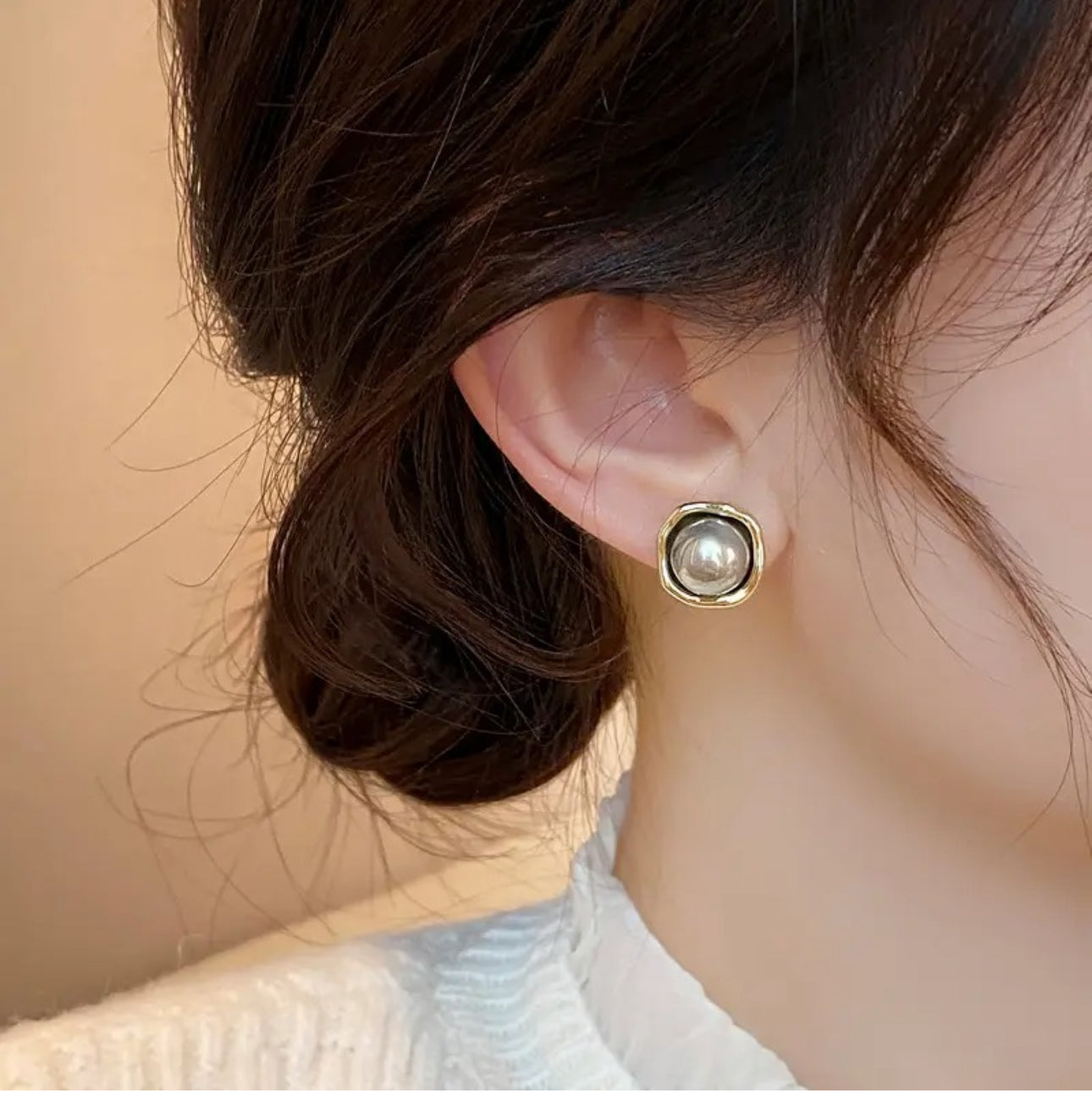 geometric grey metallic   korean  studs