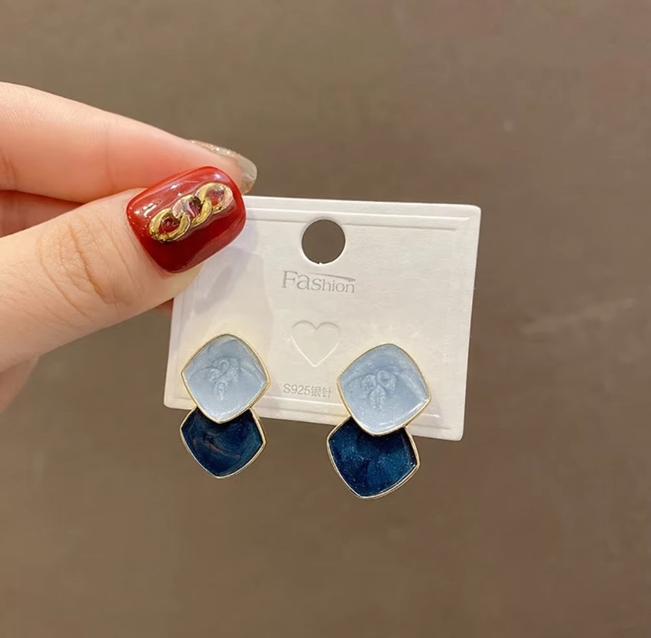 Blue  Dual tone enamel geometric studs