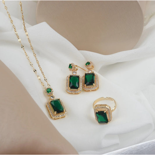Green crystal diamond cut jewlery combo set