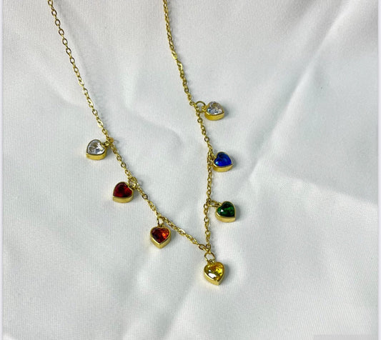 Multicolour polki  heart drops anti tarnish  chain