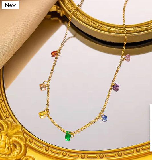 Multicolour crystal  drops anti tarnish  chain