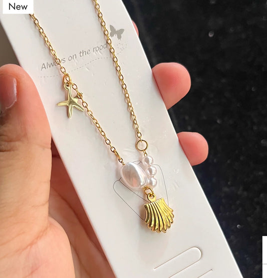 Shell and Pearl  anti tarnish  chain