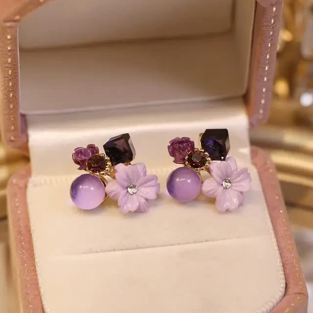 Purple flower shape Korean stud earrings