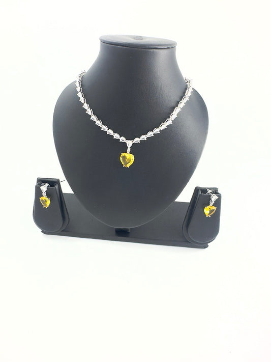 yellow American Diamond Necklace  set