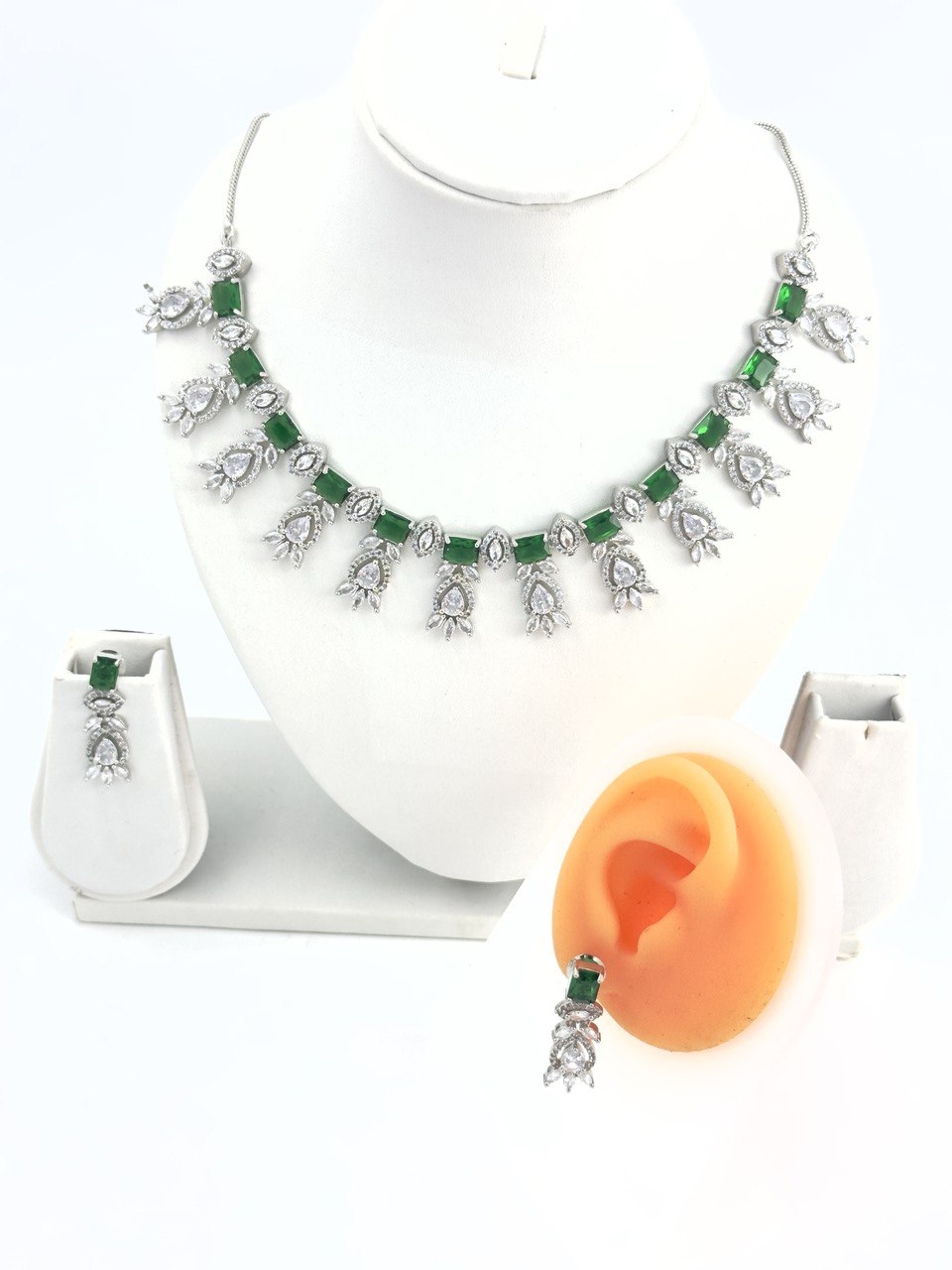 Green  American Diamond Necklace  set
