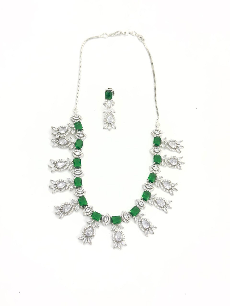 Green  American Diamond Necklace  set