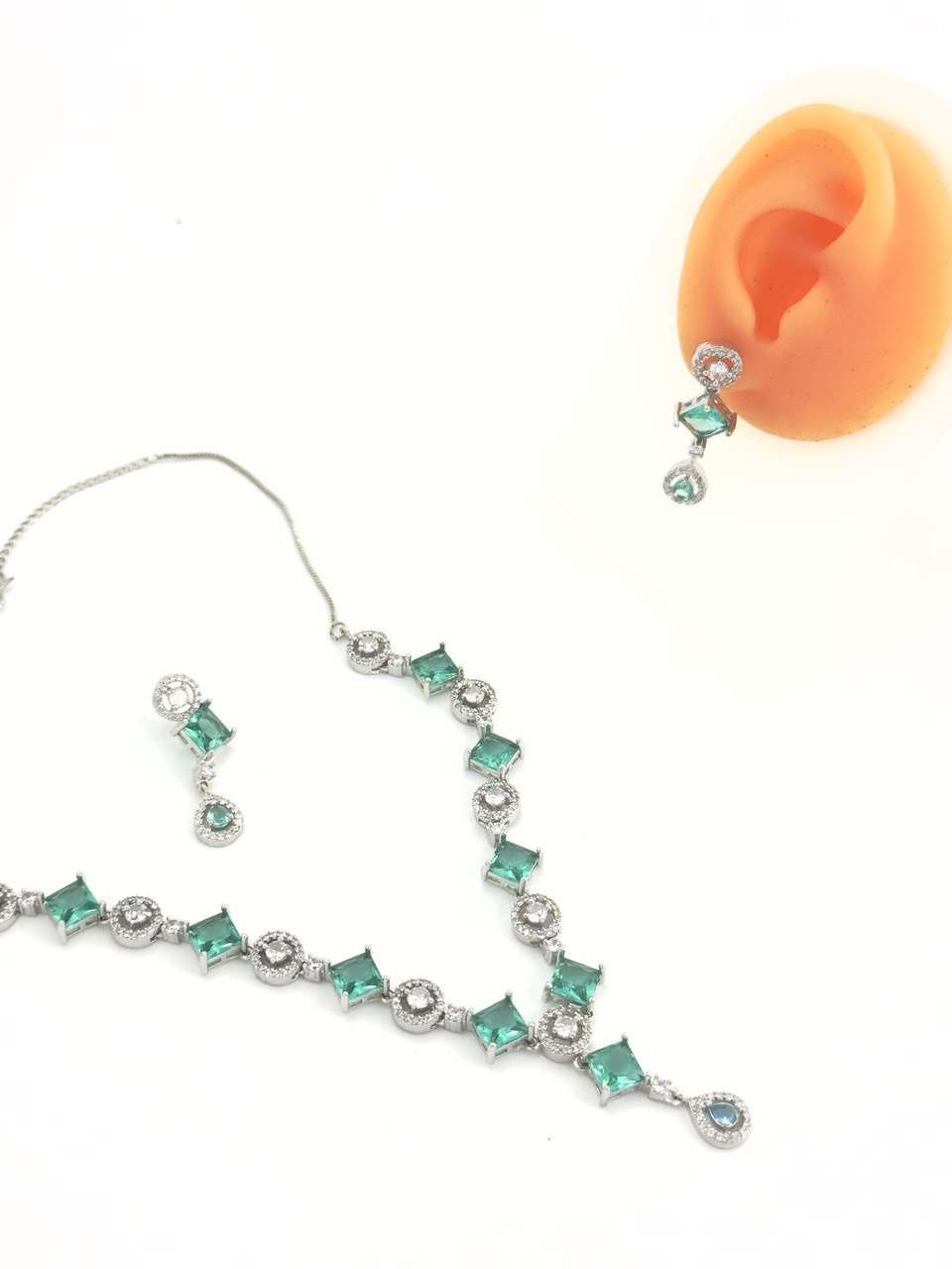 Sea green   American Diamond Necklace  set