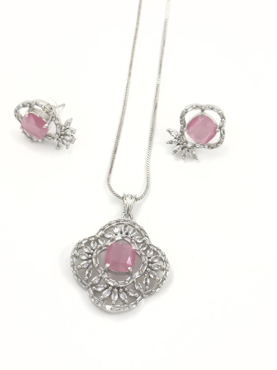 Pink  American Diamond Necklace  set