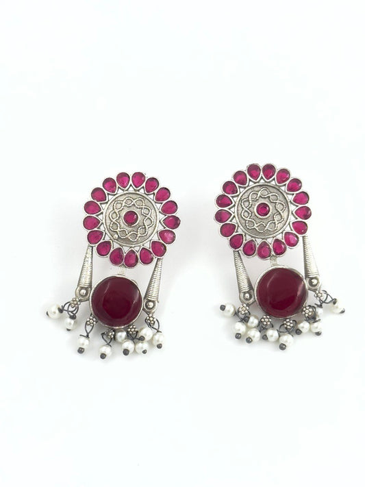 ruby oxidised german silver dangler