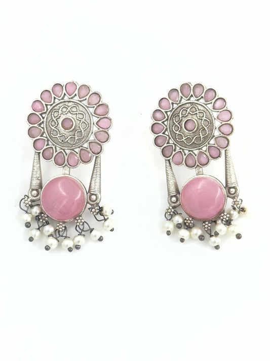 Pink oxidised german silver  dangler