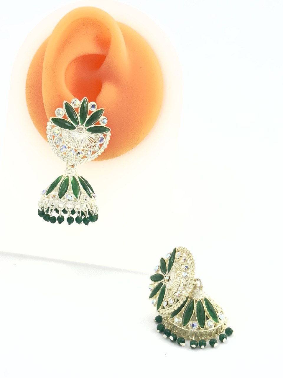Green  Meenakari Jhumkis