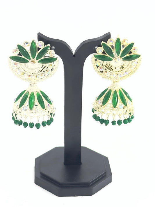 Green  Meenakari Jhumkis