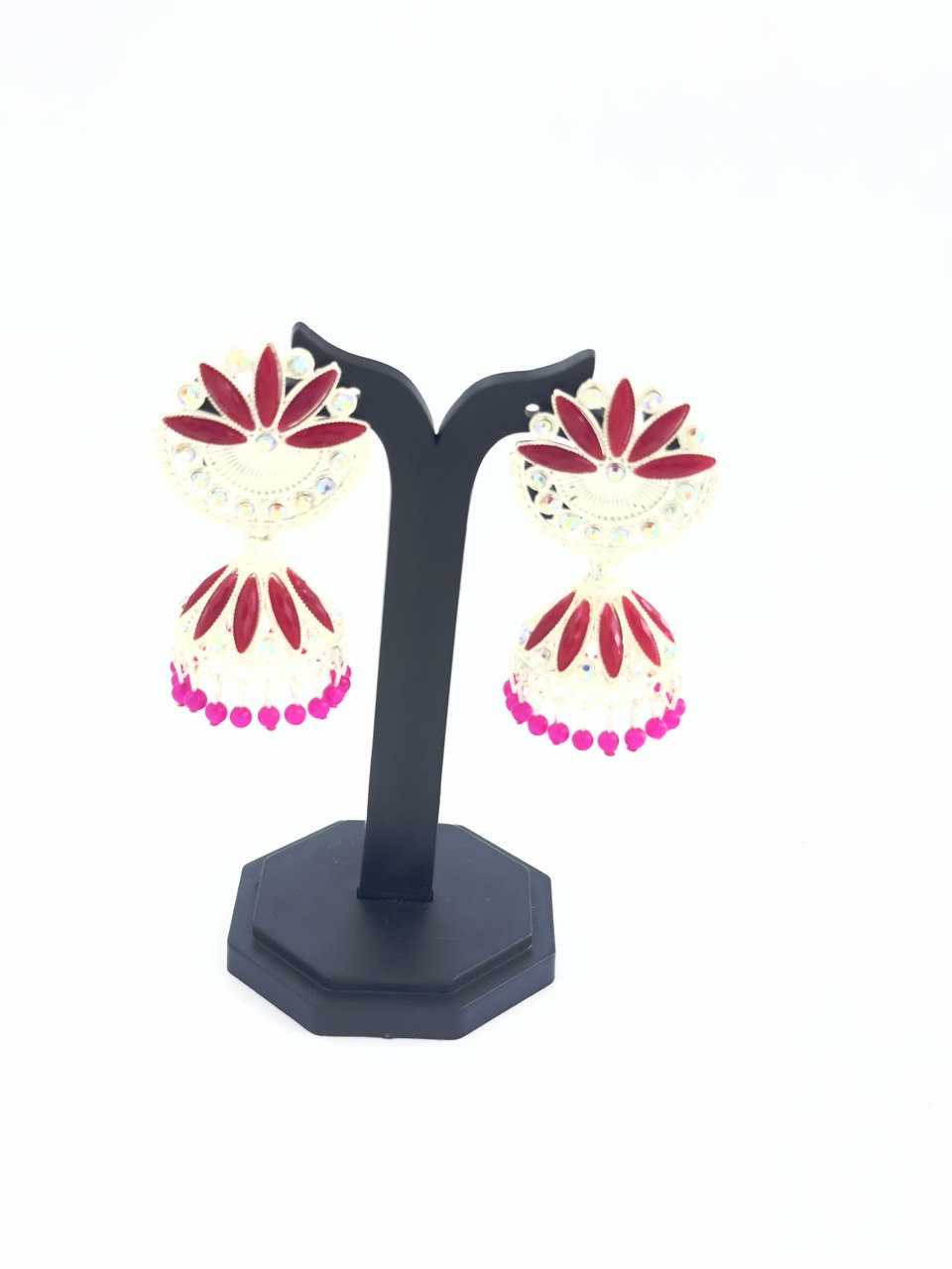 Pink   Meenakari Jhumkis
