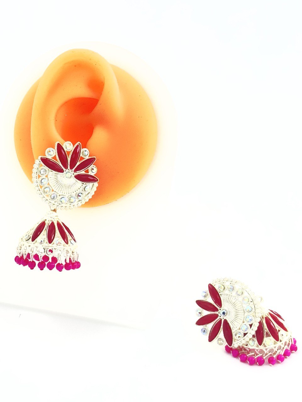 Pink   Meenakari Jhumkis