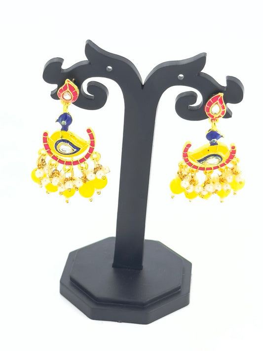 Yellow  Meenakari Chandbali Earring