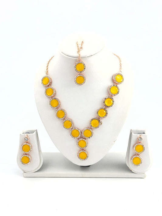 Yellow kundan   Necklace  set