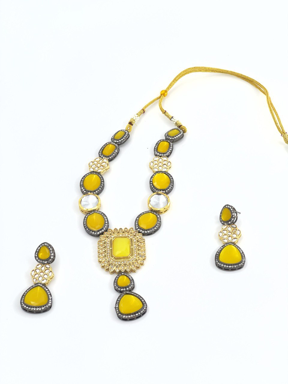 Yellow kundan   Necklace  set