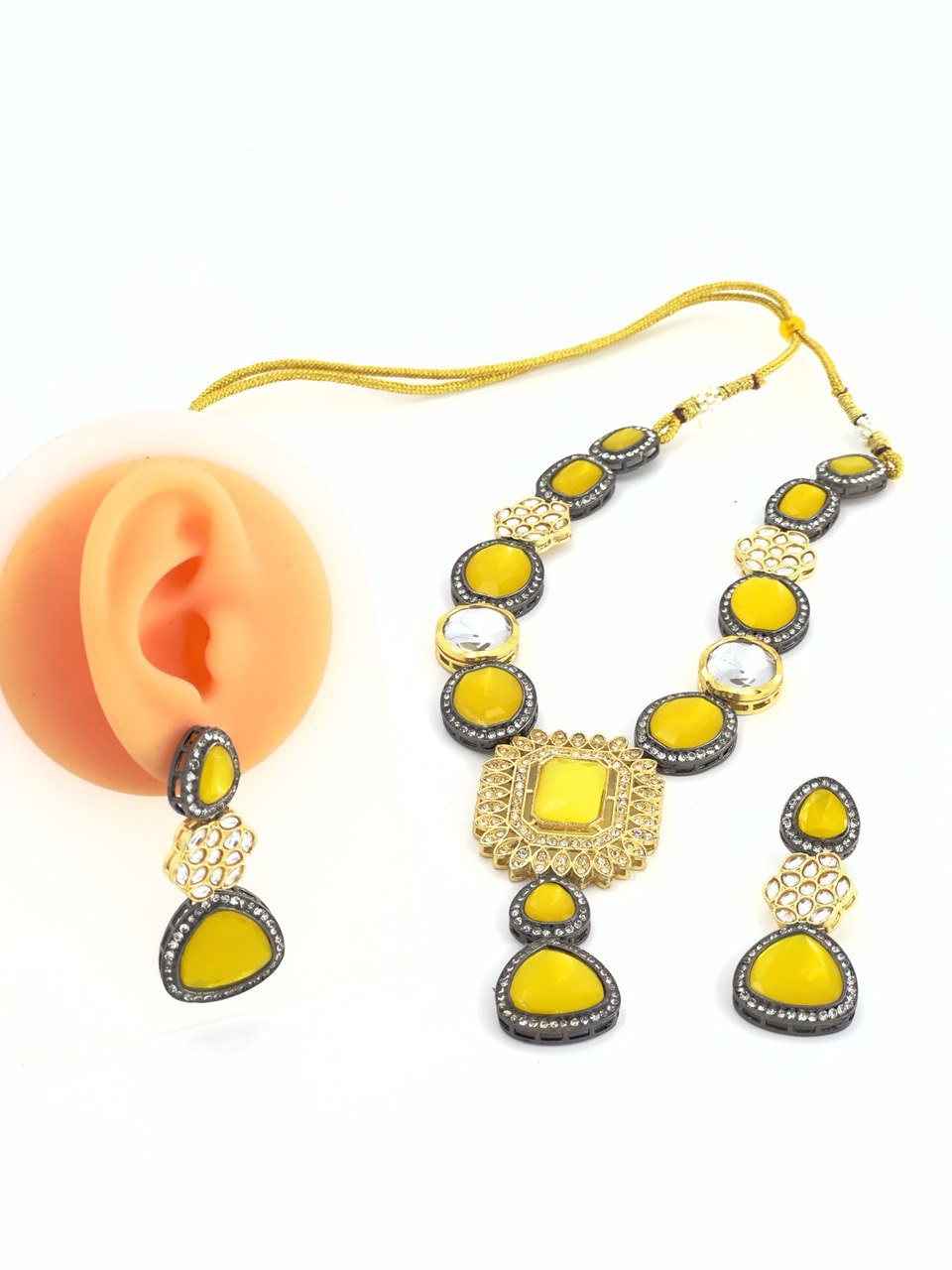 Yellow kundan   Necklace  set