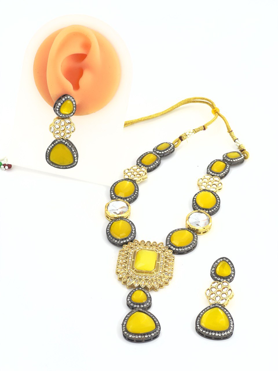 Yellow kundan   Necklace  set