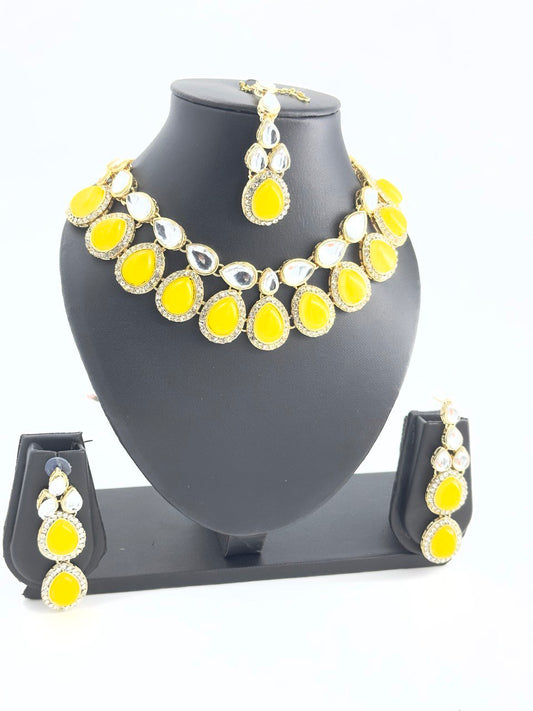 Yellow kundan   Necklace  set