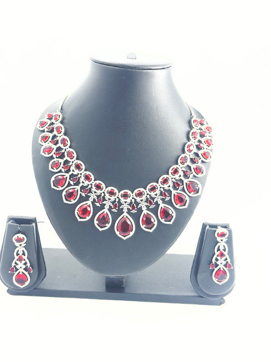Pink  American Diamond Necklace  set
