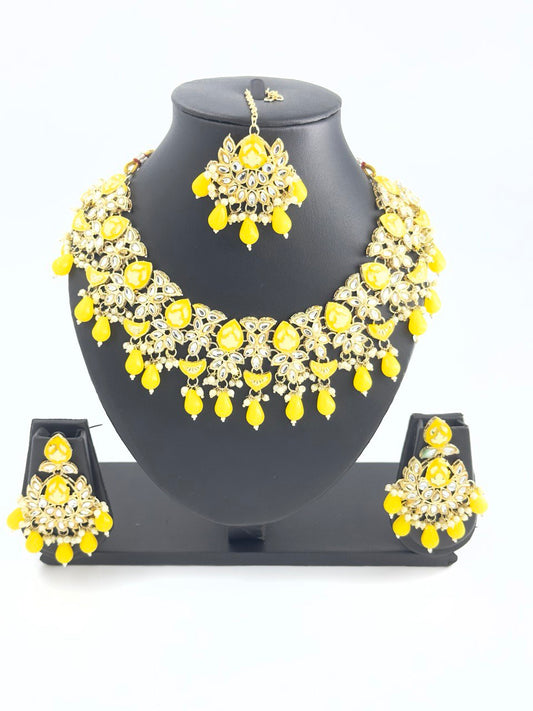 Yellow meenakari Necklace  set
