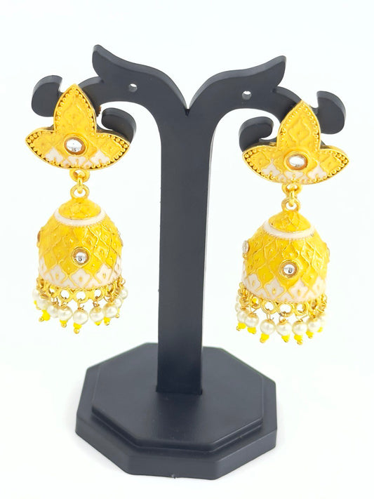 Yellow  Meenakari Jhumkis