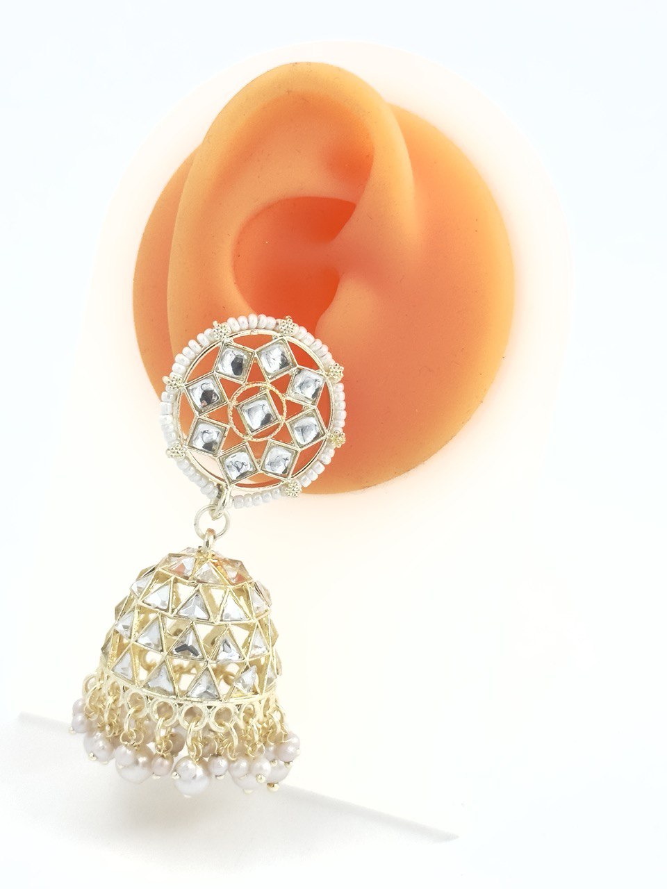 White  Kundan Jhumki earrings