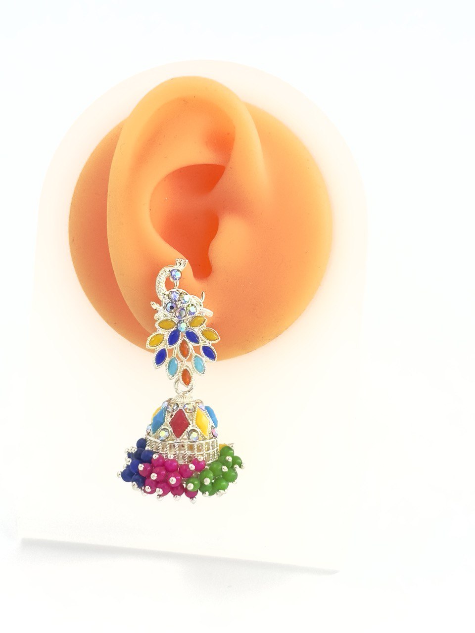 Multicolour silver plated Jhumkis
